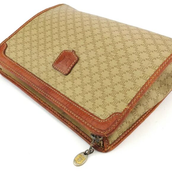 CELINE Clutch Bag Macadam Beige PVC ?~ Leather Authentic Used F1688 - Picture 4 of 10